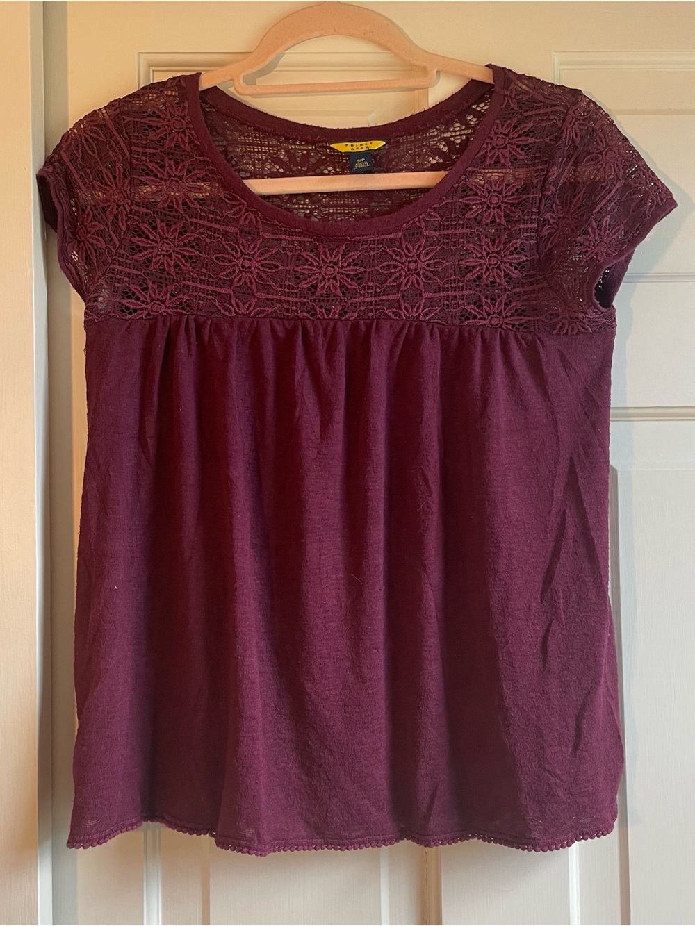 Prince & Fox Burgundy Lace Yoke Cap Sleeve Top